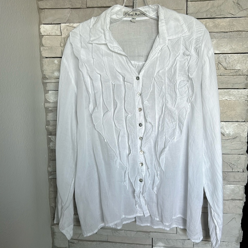 JP & Mattie Alexi White Ruffled Shirt